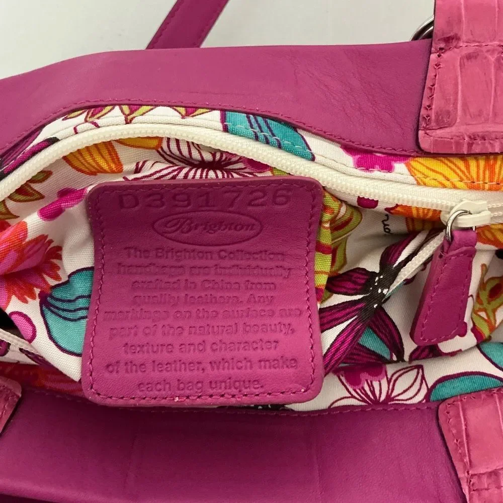 Brighton hot Pink Leather hobo Bag with floral liner